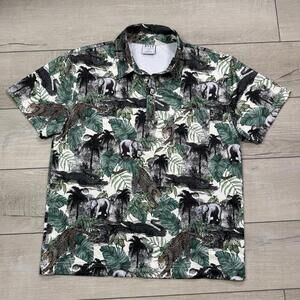 BYLT Printed Jungle Polo Shirt Size L Safari Graphic Stretch Performance Animal